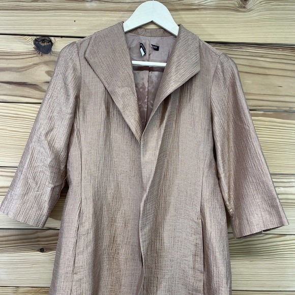 Eileen Fisher Silk Jacket Small Longline Open Front Rose Gold Copper Lined B80 - Picture 2 of 16